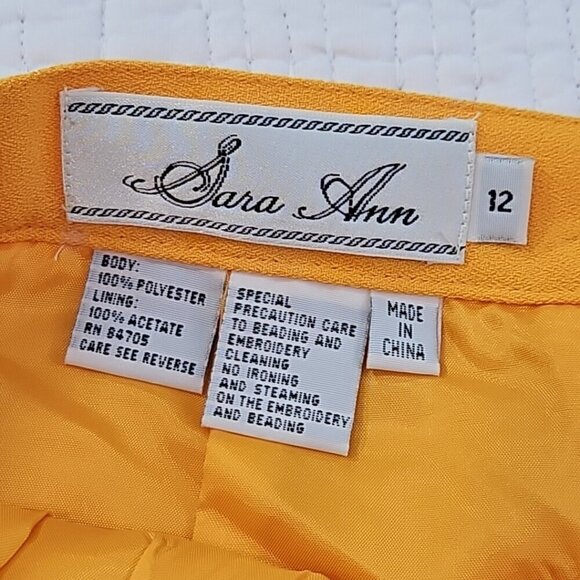 Sara Ann Pencil Dress Women's 12 Golden Yellow Embellished Elastic Waist Zipper - Picture 10 of 12